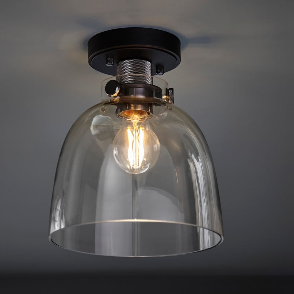 Merano Alessandria Bowl Smokey Grey and Black Semi Flush Ceiling Light Image 2