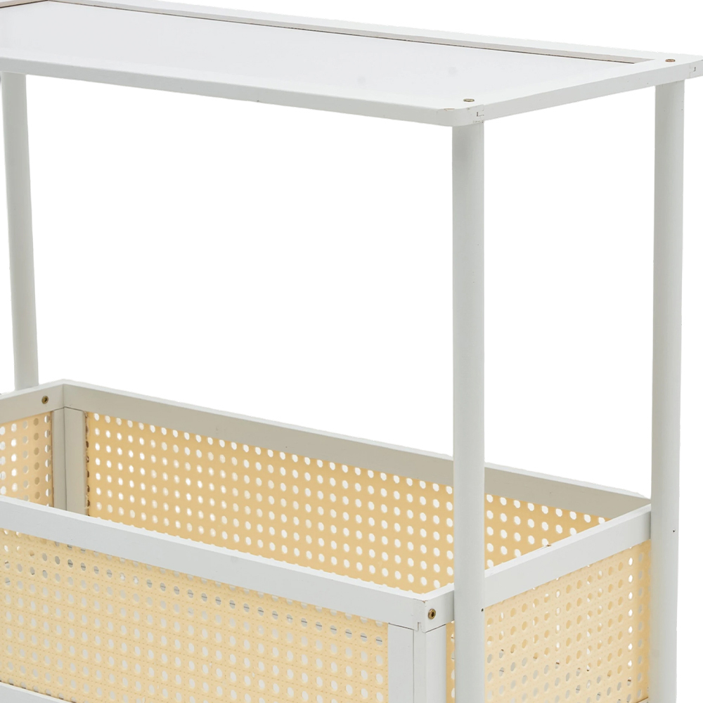 Living and Home 2-Tier Cream White Faux Rattan Side Table with Castors Image 5