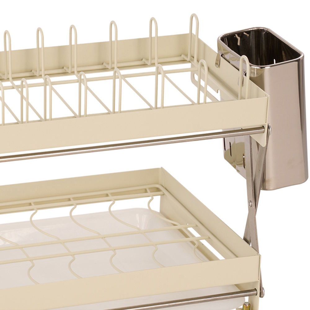 Living and Home 2 Tier Cream Carbon Steel Dish Drainer with Secure Plate Slot Image 6