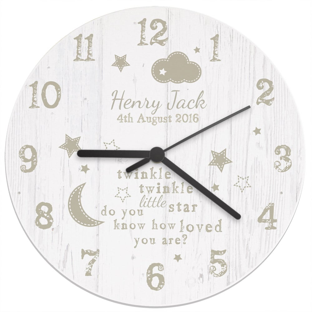 Personalised Memento Twinkle Twinkle Shabby Chic Large Wooden Clock Image 1