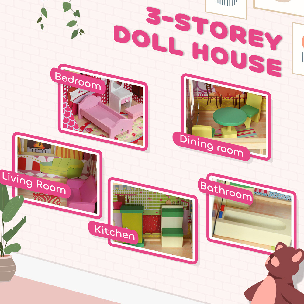 AIYAPLAY 13 Pieces 3 Storey Dolls House Play Set Image 5