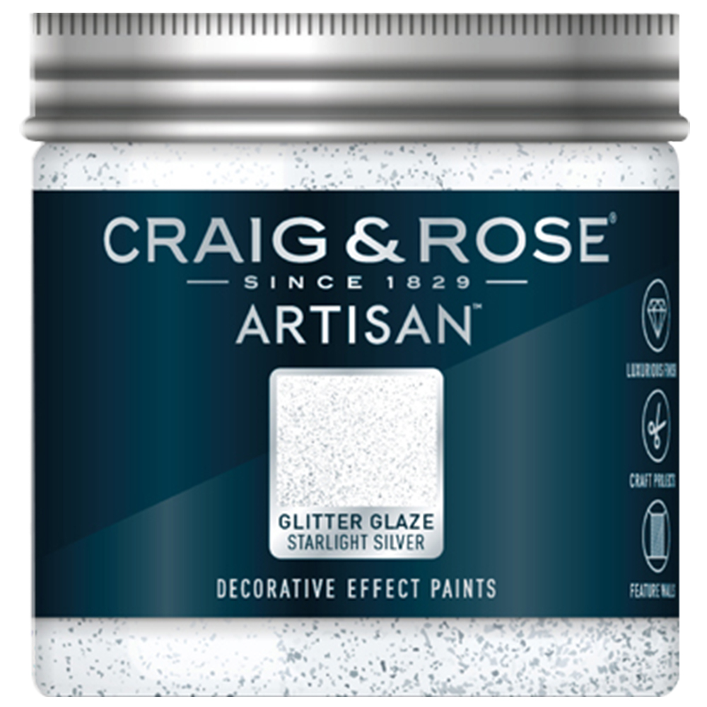 Craig & Rose Artisan Walls & Ceilings Glitter Glaze Starlight Silver Paint 300ml Image 2