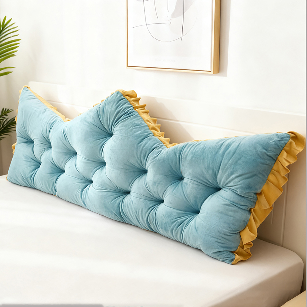 Living and Home Blue and Mustard Button Tufted Crown Headboard Pillow 65 x 182cm Image 2