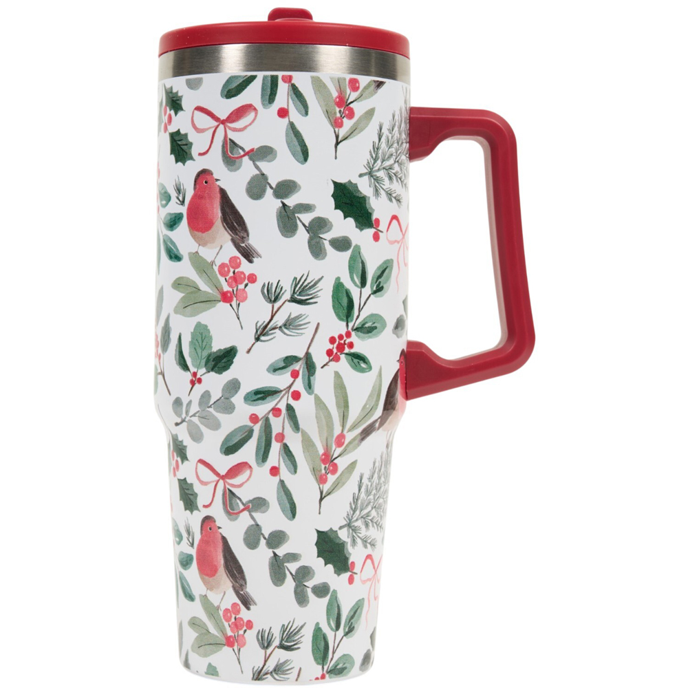 Festive Robin Stainless Steel Tumbler with Lid Image 2