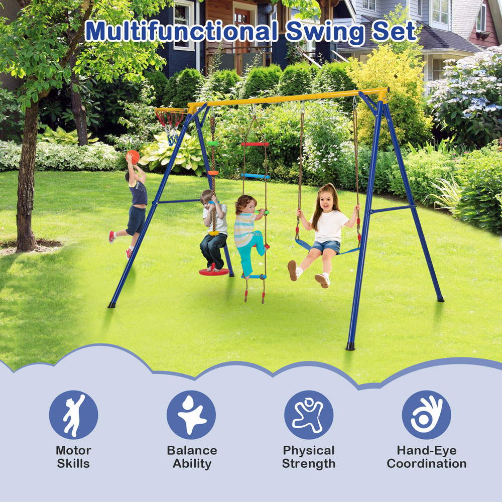 Costway 4 in 1 Blue and Yellow Heavy Duty Swing Set Image 6