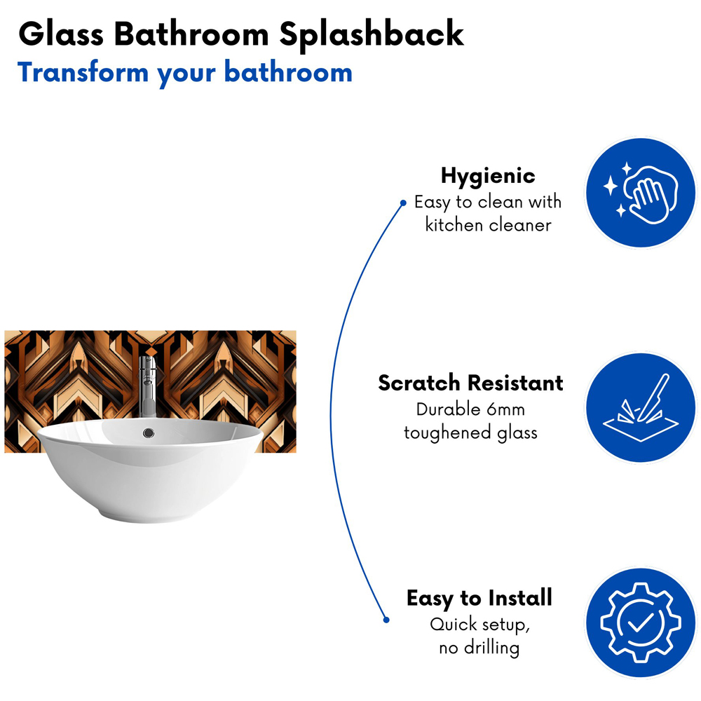 Warren Reed Designer Black and Brown Intricate Pattern Glass Bathroom Splashback 25 x 60cm Image 4