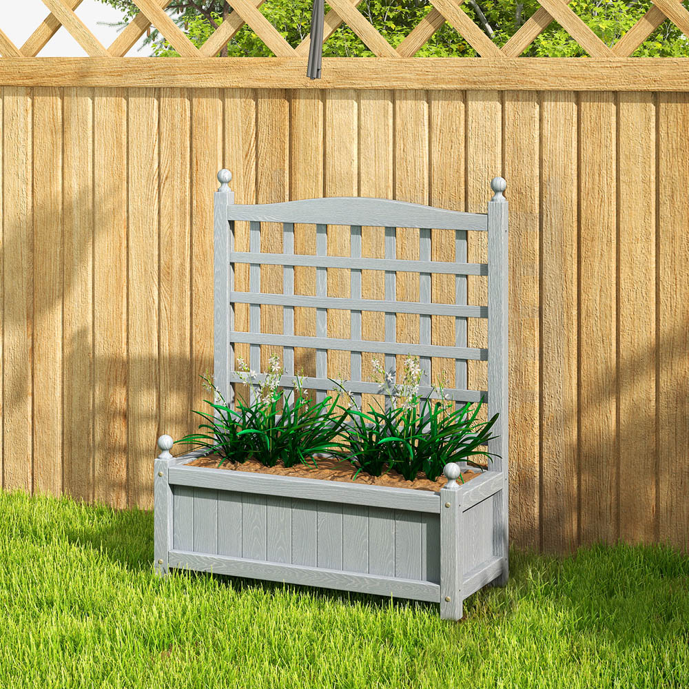 Outsunny Grey Wooden Raised Garden Bed Planter with Trellis 2.5 x 1 x 2ft Image 3