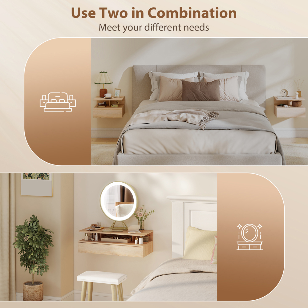 Portland Single Drawer Single Shelf Oak Floating Nightstand Set of 2 Image 7
