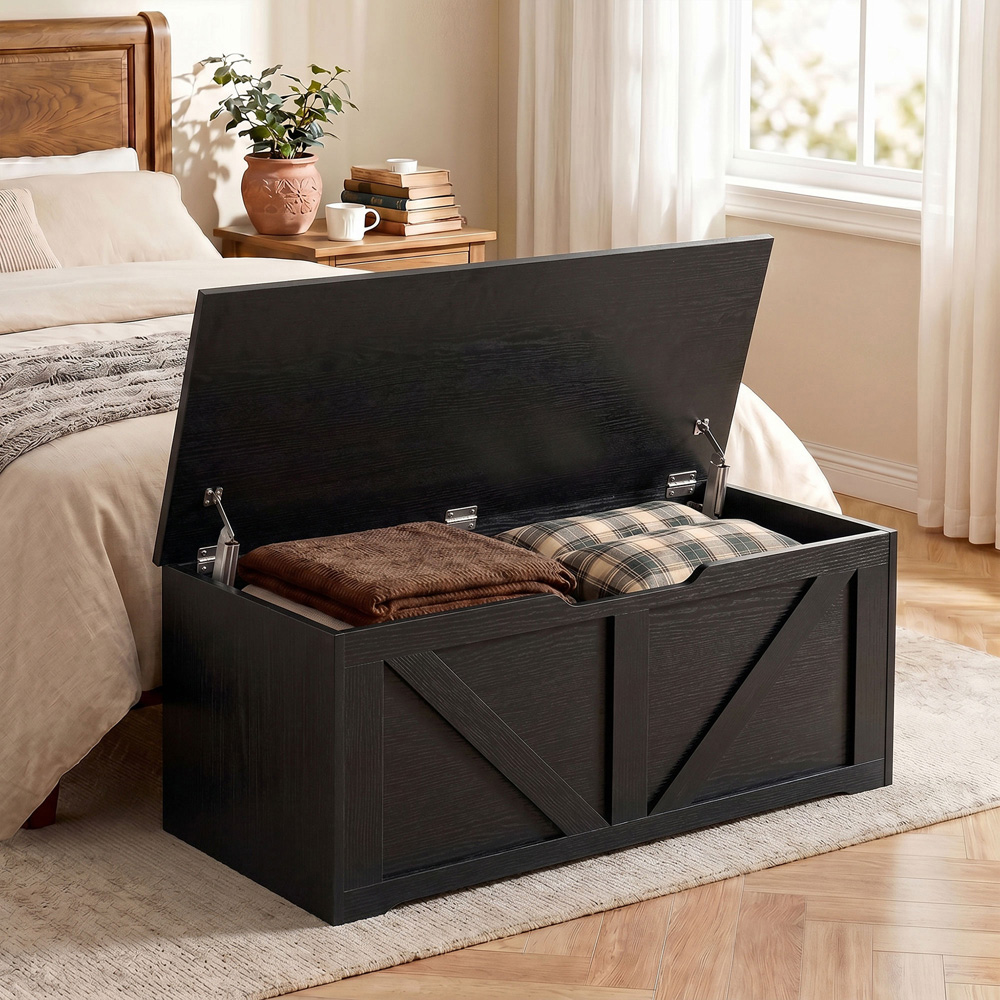 HOMCOM 127L Black Storage Trunk with Safety Hinges Image 2