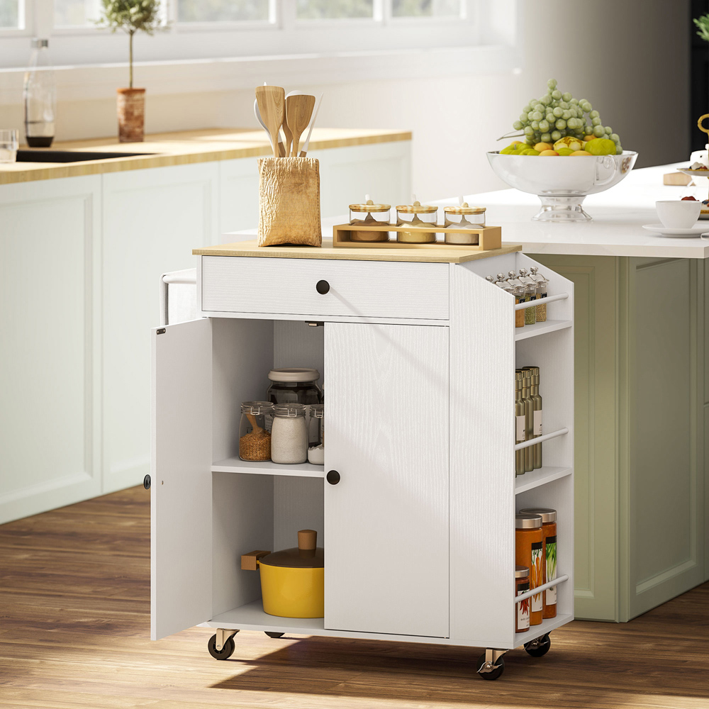 HOMCOM 2 Door Kitchen Island Cart with Towel Rack Image 2