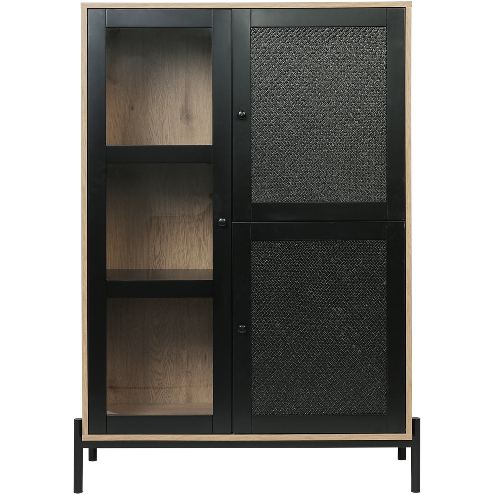 H&O Direct 3 Door Glass and Straw Storage Cabinet Image 2