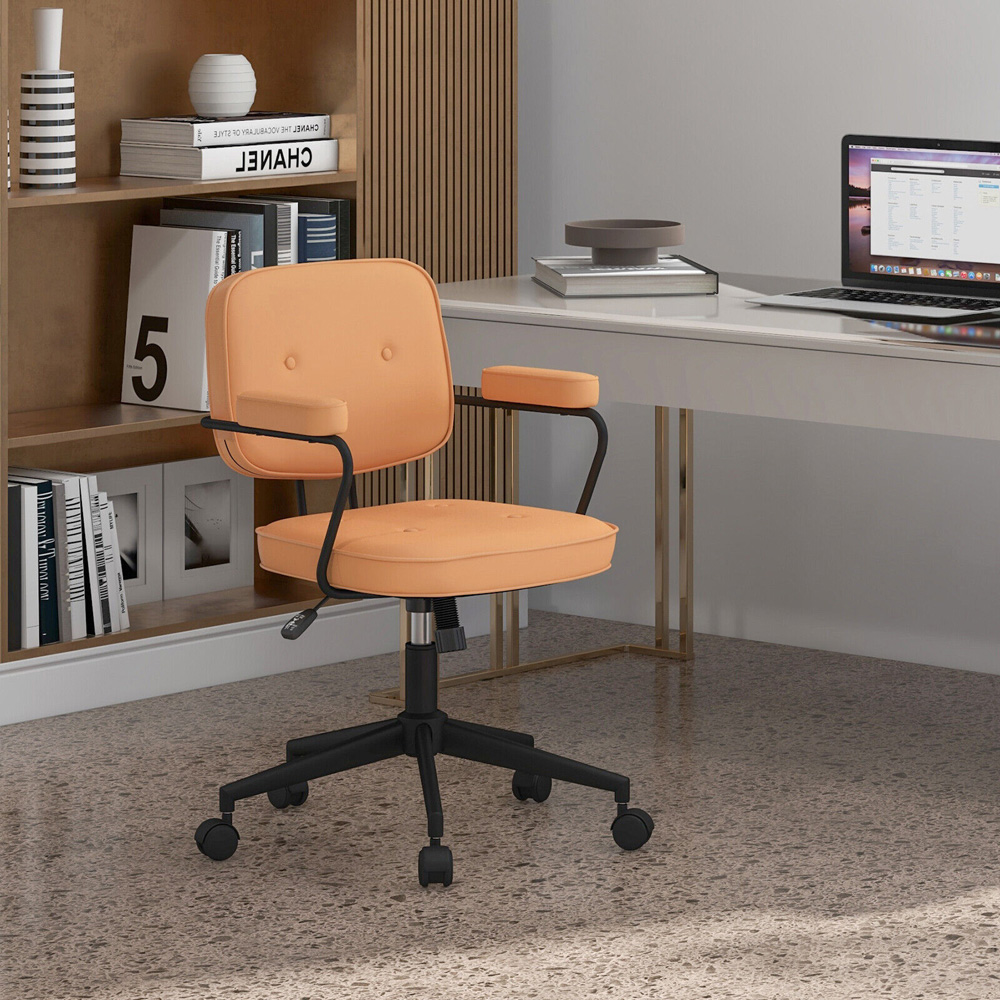 Costway Orange PU Leather Swivel Office Chair Image 9