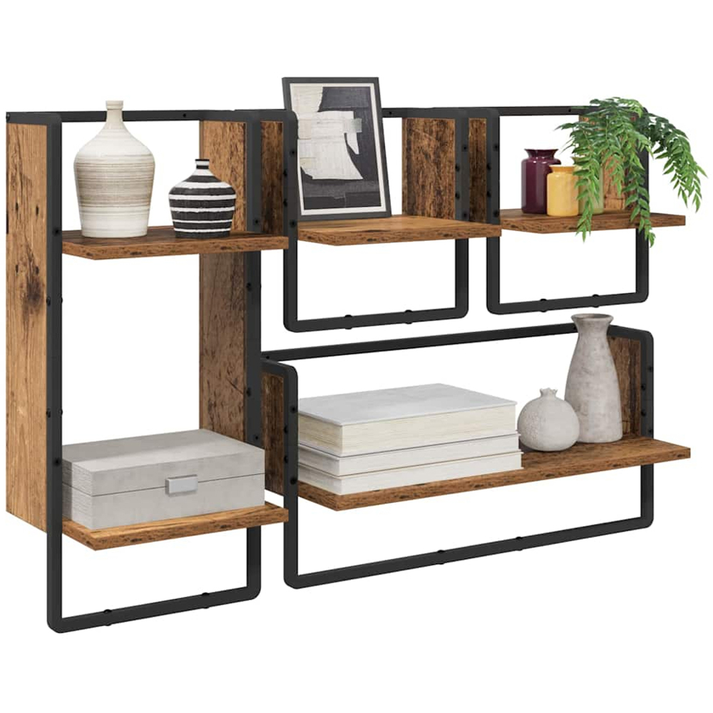 vidaXL 5 Shelf Old Wood Wall Shelf Set of 4 Image 3