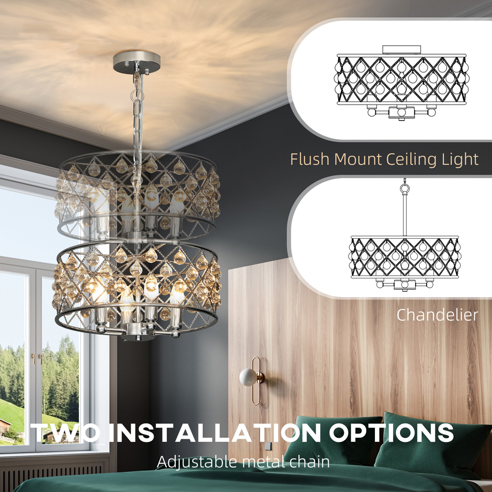 HOMCOM Modern Adjustable Crystal Chandelier Ceiling Light Image 6