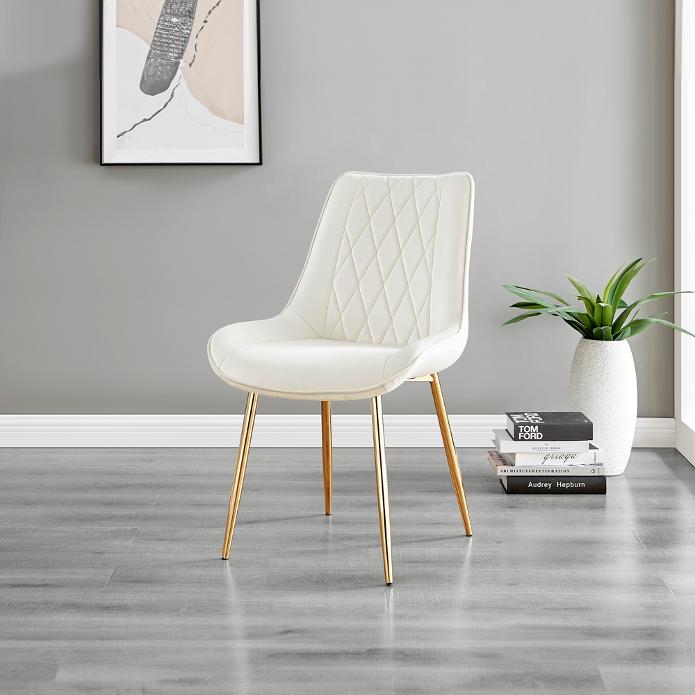 Furniturebox Copeland Cesano Marble Effect 6 Seater Dining Set White Cream and Gold Image 3