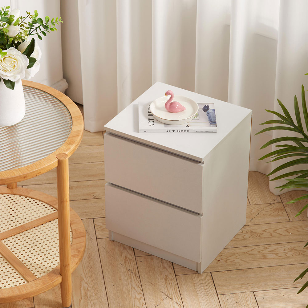 Living and Home 2 Drawer Warm White Bedside Table Image 8