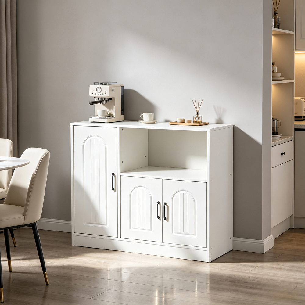 Living and Home 3 Door Single Shelf White Sideboard Image 7