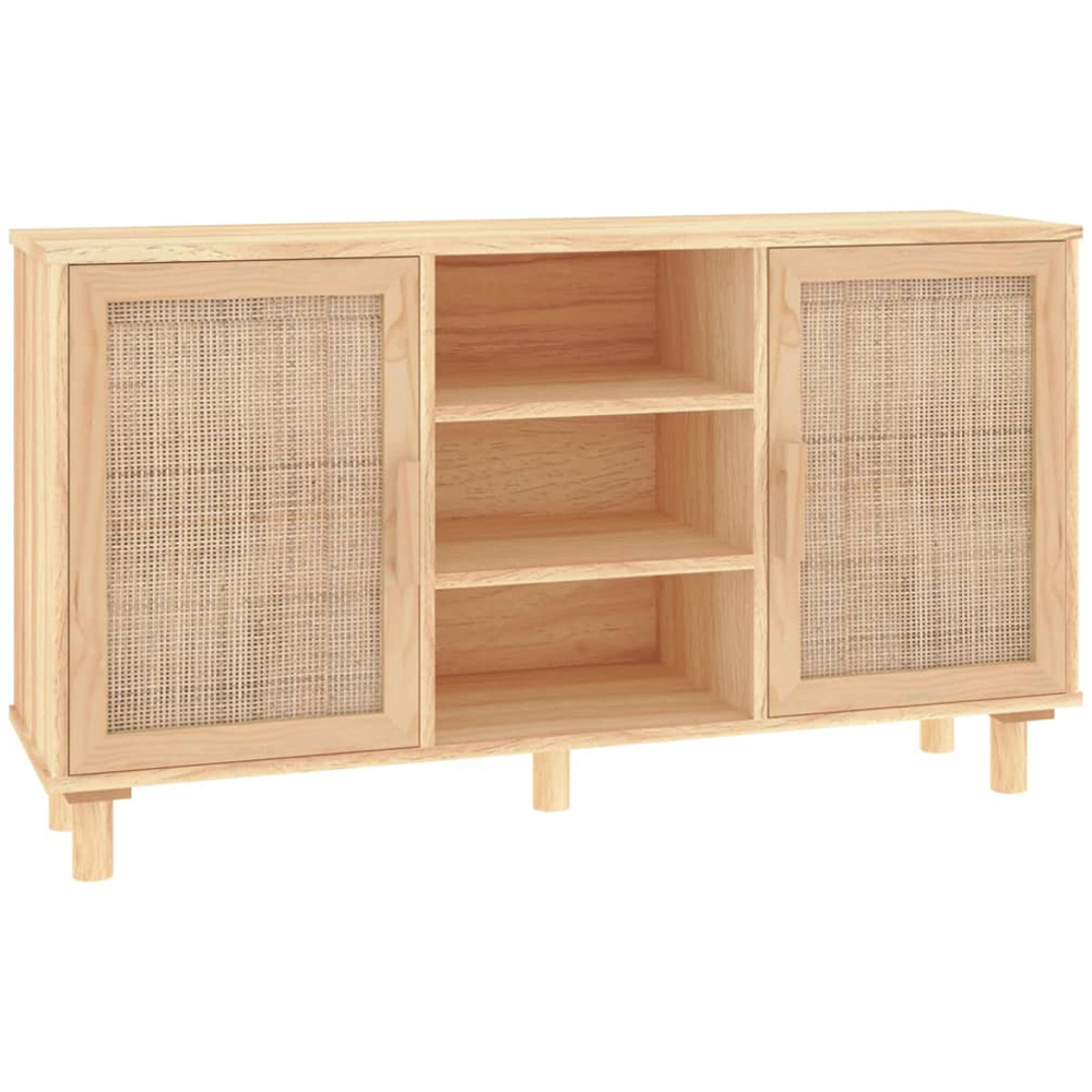 vidaXL 2 Door 3 Open Shelf Solid Wood Pine and Natural Rattan Sideboard Image 2
