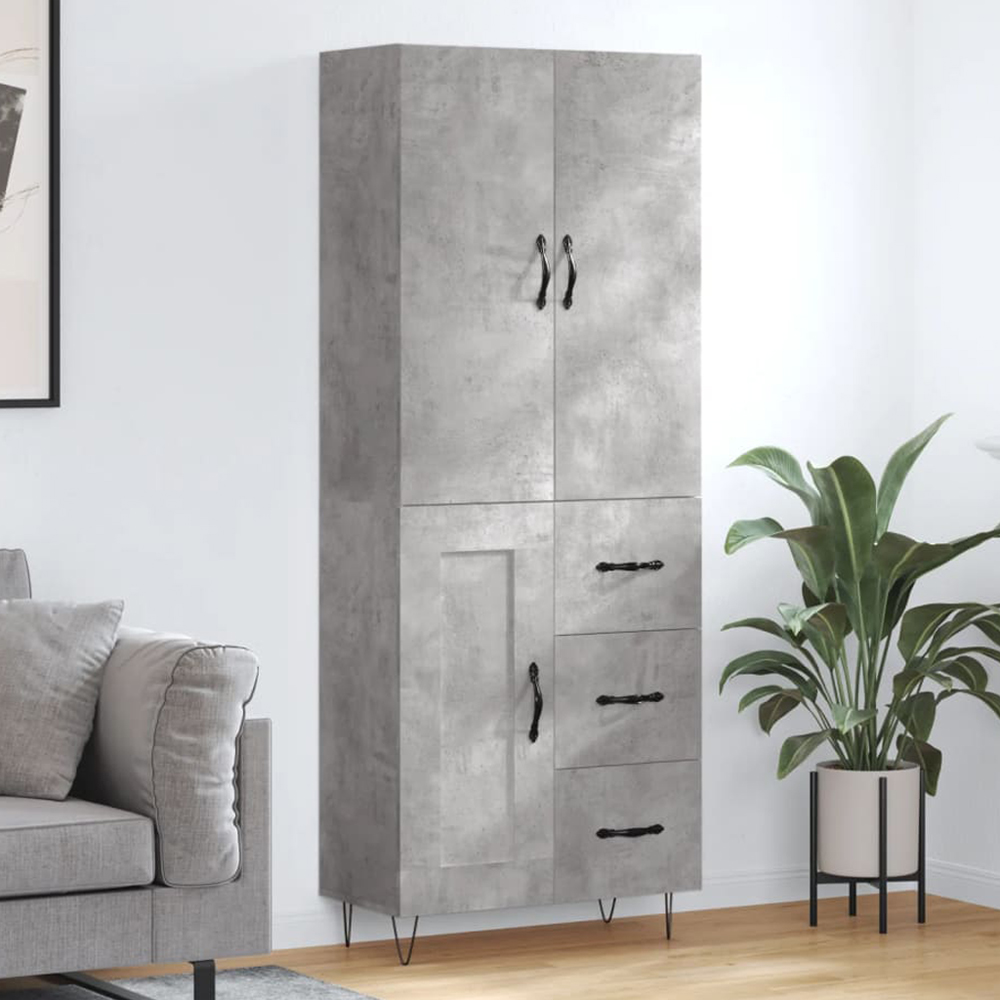 vidaXL 3 Door 3 Drawer Concrete Grey Highboard with Black Metal Legs Image 1