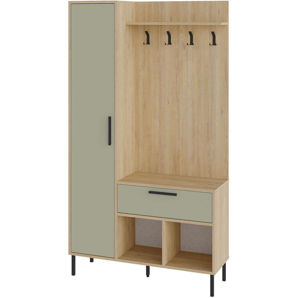 Decortie Acton Single Door Single Drawer Sapphire Oak Ash Green Entryway Coat Rack with Shoe Storage Image 2
