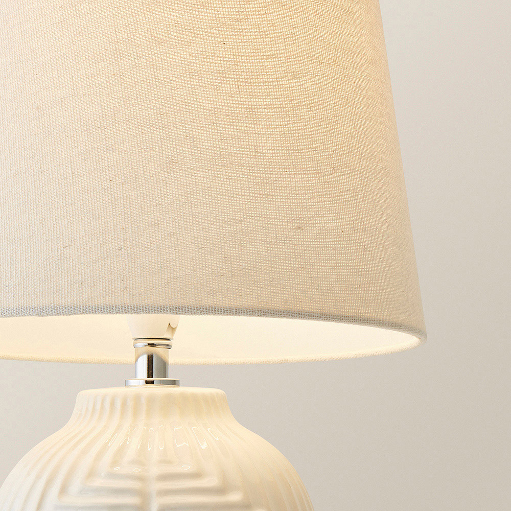 ValueLights Harrison Taper Shade White Geo Ribbed Pattern Gloss Large LED Table Lamp Image 3