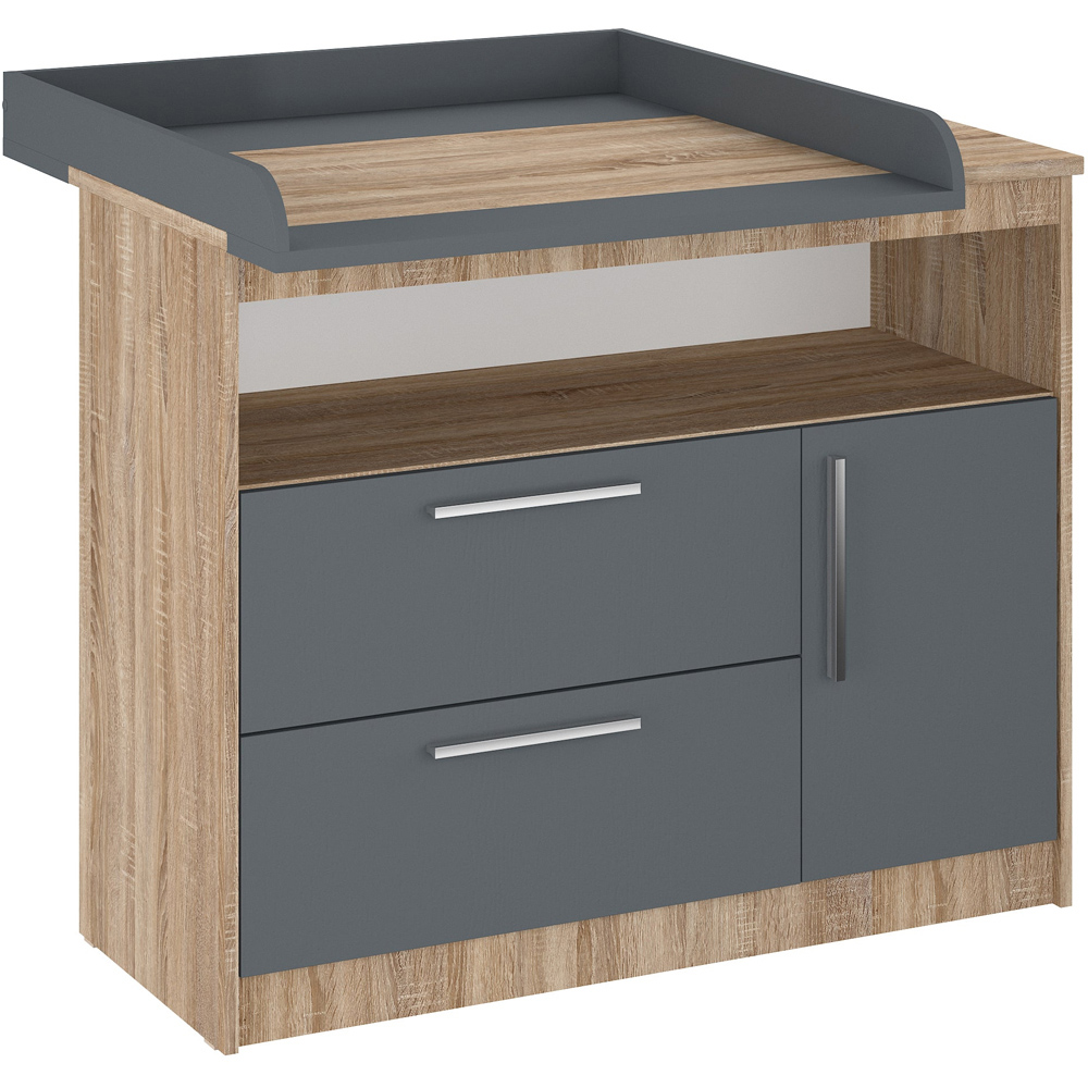 Shefa 1150 Single Door 2 Drawer Single Shelf Cremona Oak and Graphite Kids Changing Unit Image 2