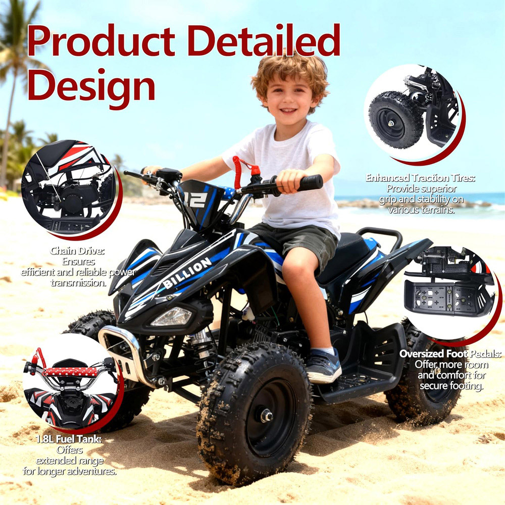 Alivio Kids Blue 49cc 2-Stroke Engine Mini Petrol Quad Bike with Disc Brakes 1.8L Image 5