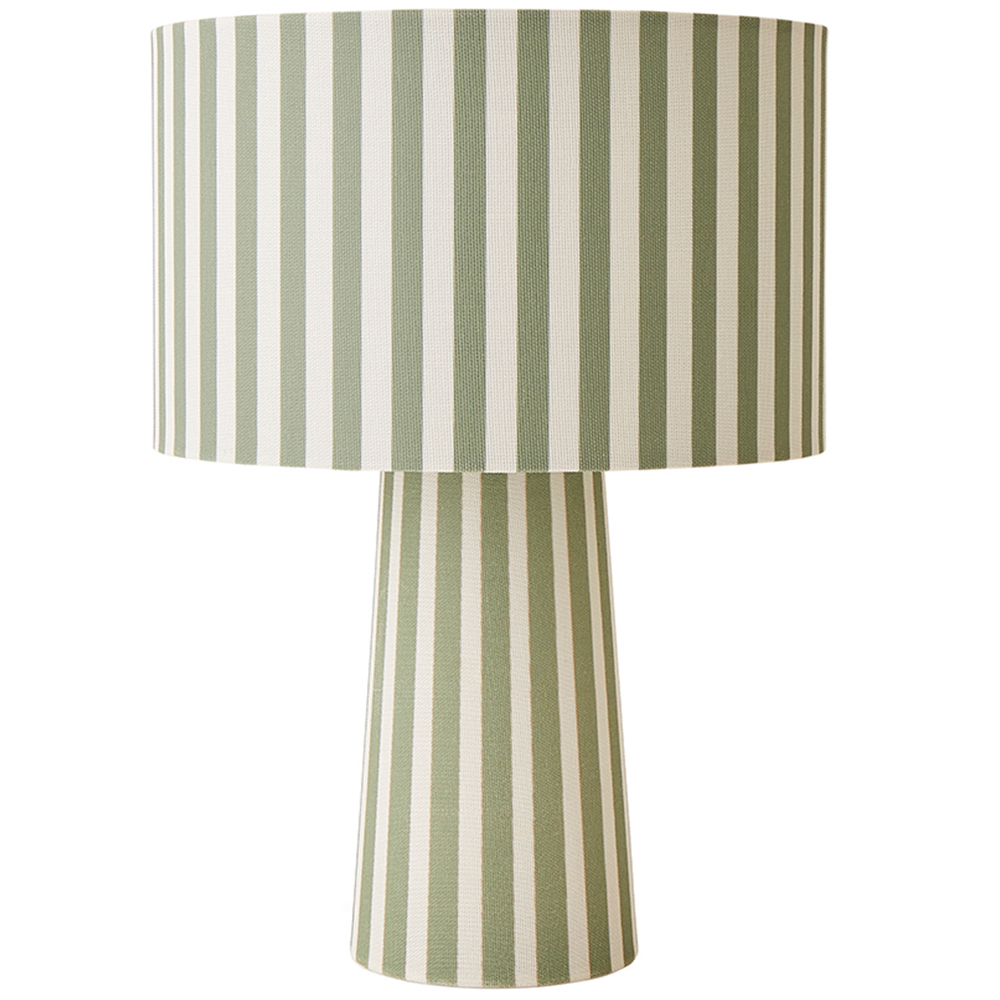 ValueLights Thorley Green and Cream Stripe Drum Shade Full Fabric LED Table Lamp Image 1