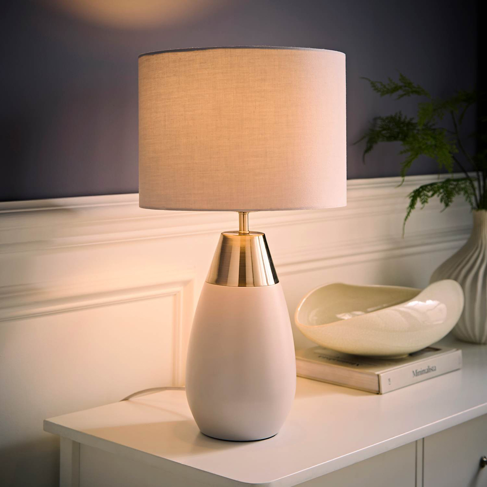 ValueLights Hurst Grey Drum Shade Touch Table Lamp with Bulb Image 2