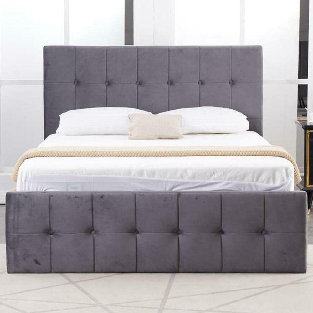 Portland Milano Double Grey Velvet Ottoman Bed with Mattress Image 1