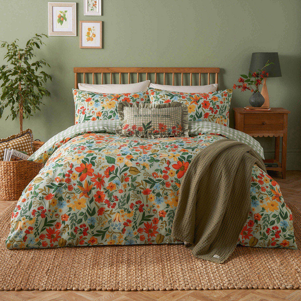 furn. Meadow King Size Green Haze Printed Duvet Set Image 1
