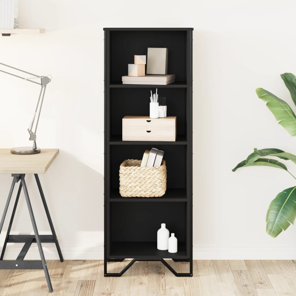 vidaXL 4 Shelf Black Tall Bookcase Image 7