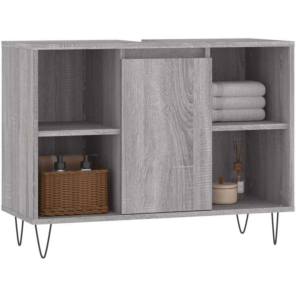 vidaXL Single Door 4 Shelf Grey Sonoma Freestanding Under Sink Bathroom Cabinet Image 3