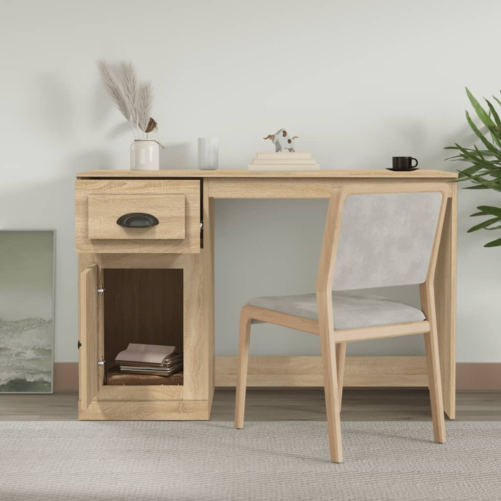 vidaXL Single Door Single Drawer Study Desk Sonoma Oak Image 8