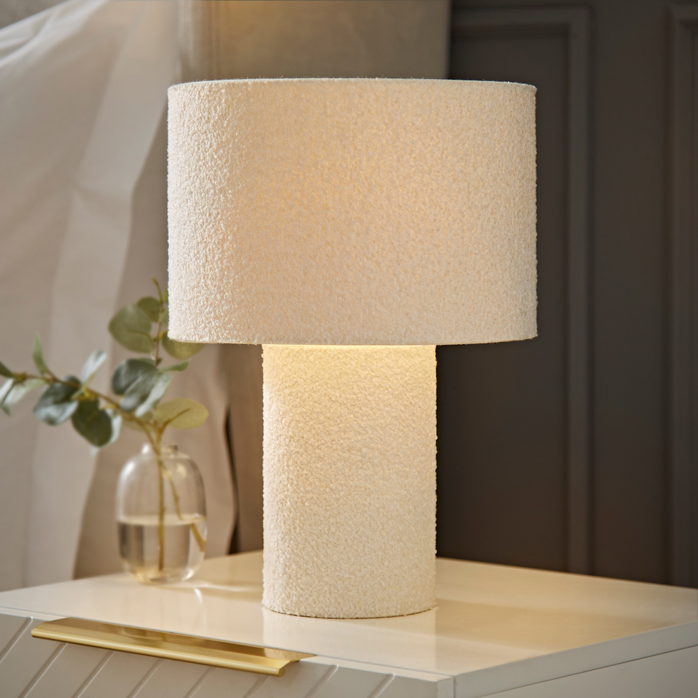 ValueLights Ash Cream Boucle LED Table Lamp Image 2