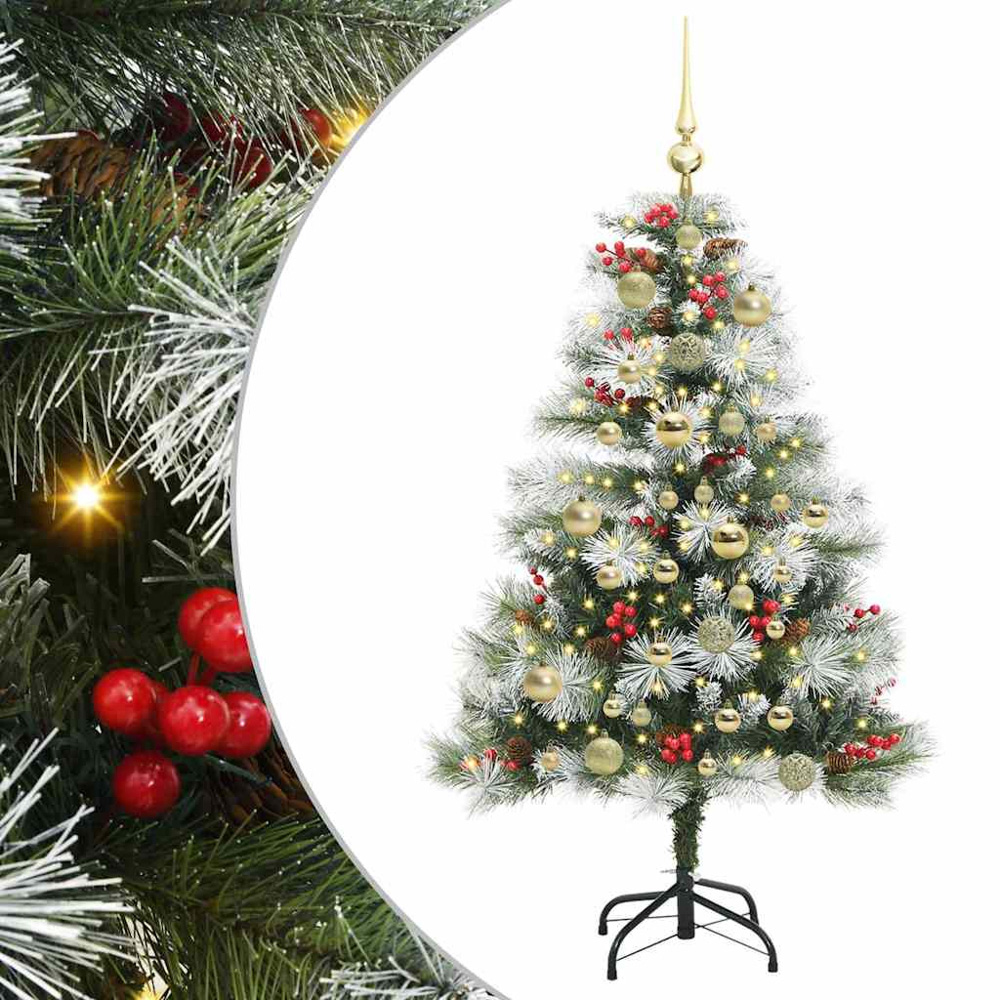 vidaXL Pre-Lit Gold Baubles Green Artificial Snow Flocked Christmas Tree 4ft Image 2