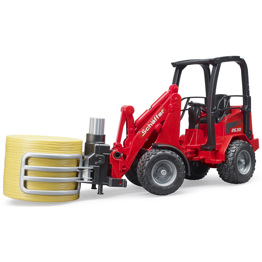 Bruder Kids Schaffer 2630 Compact Loader Playset Model with Bale Gripper and Round Bale Image 4