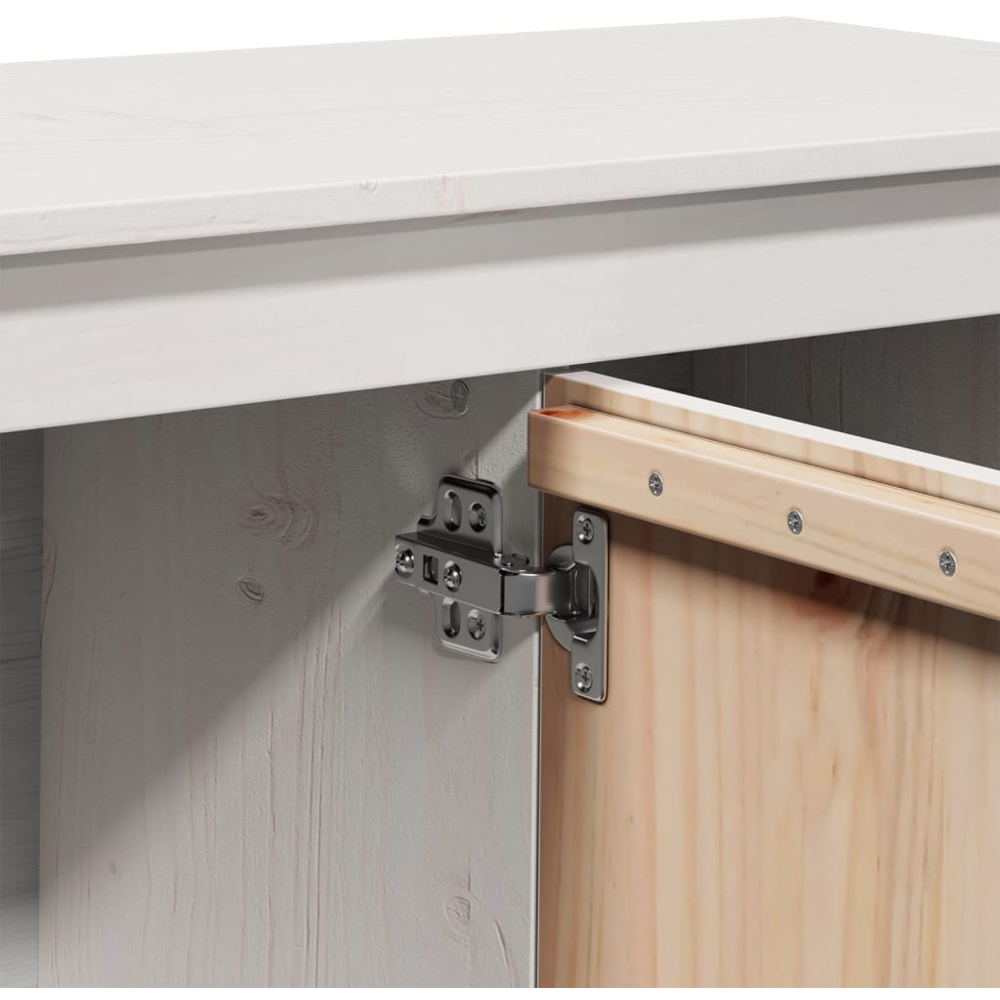 vidaXL 2 Door 2 Shelf White Solid Pine Wood TV Cabinet Image 8