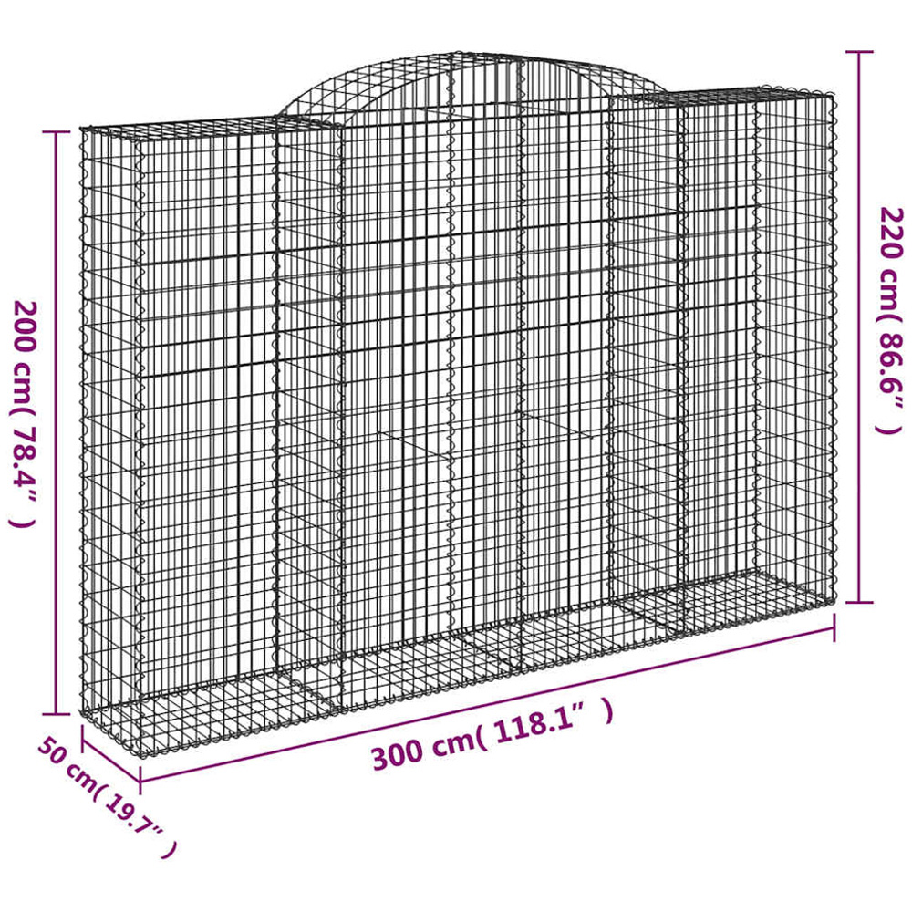 vidaXL Silver Galvanised Iron Arched Gabion Basket 300 x 50 x 200/220cm 12 Pack Image 5