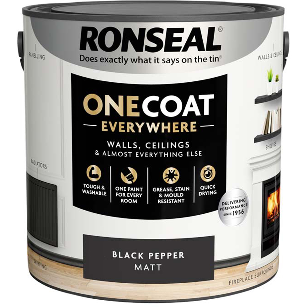 Ronseal One Coat Everywhere Black Pepper Matt Interior Paint 2.5L Image 2