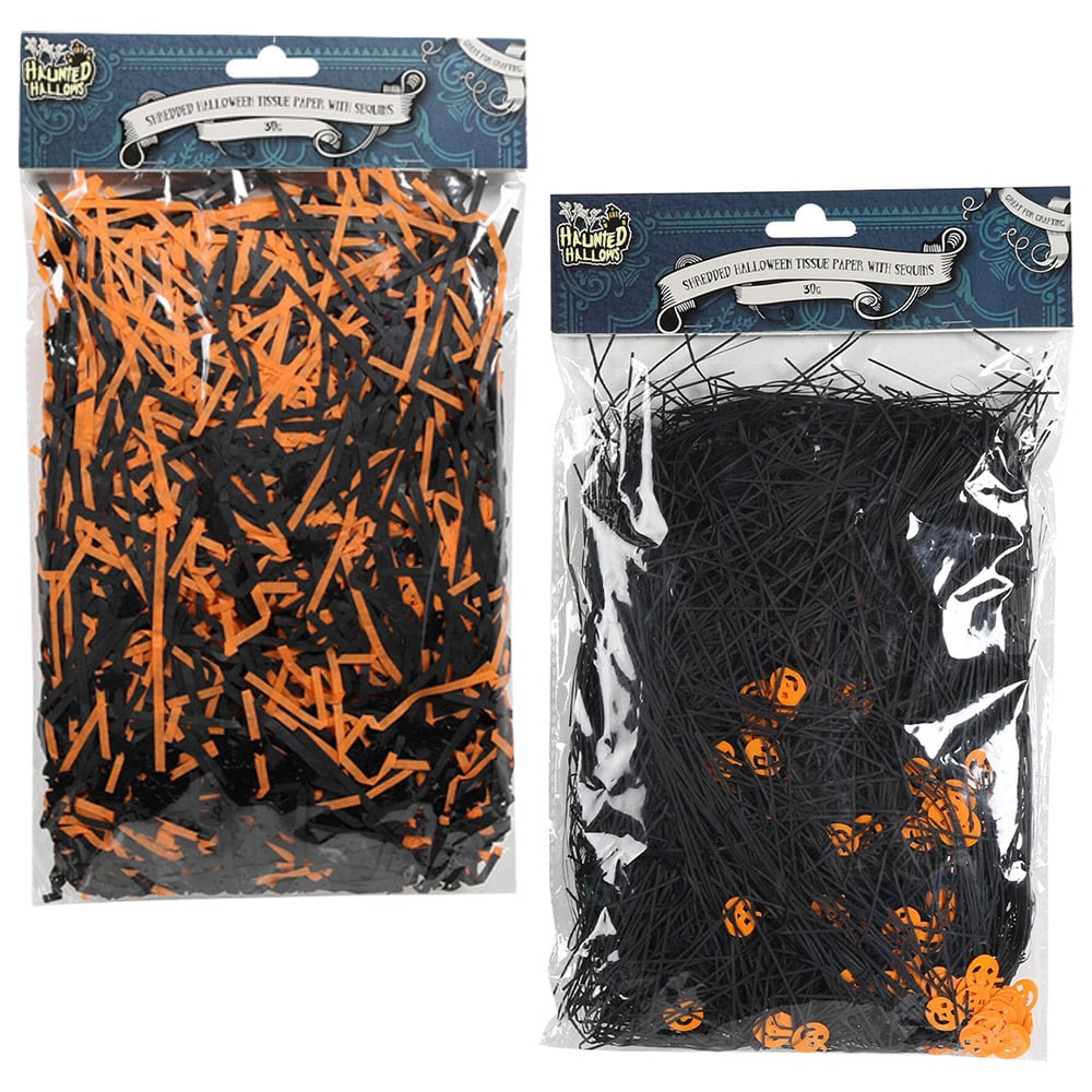 Single Haunted Hallows Black and Orange Shredded Paper in Assorted styles Image 1