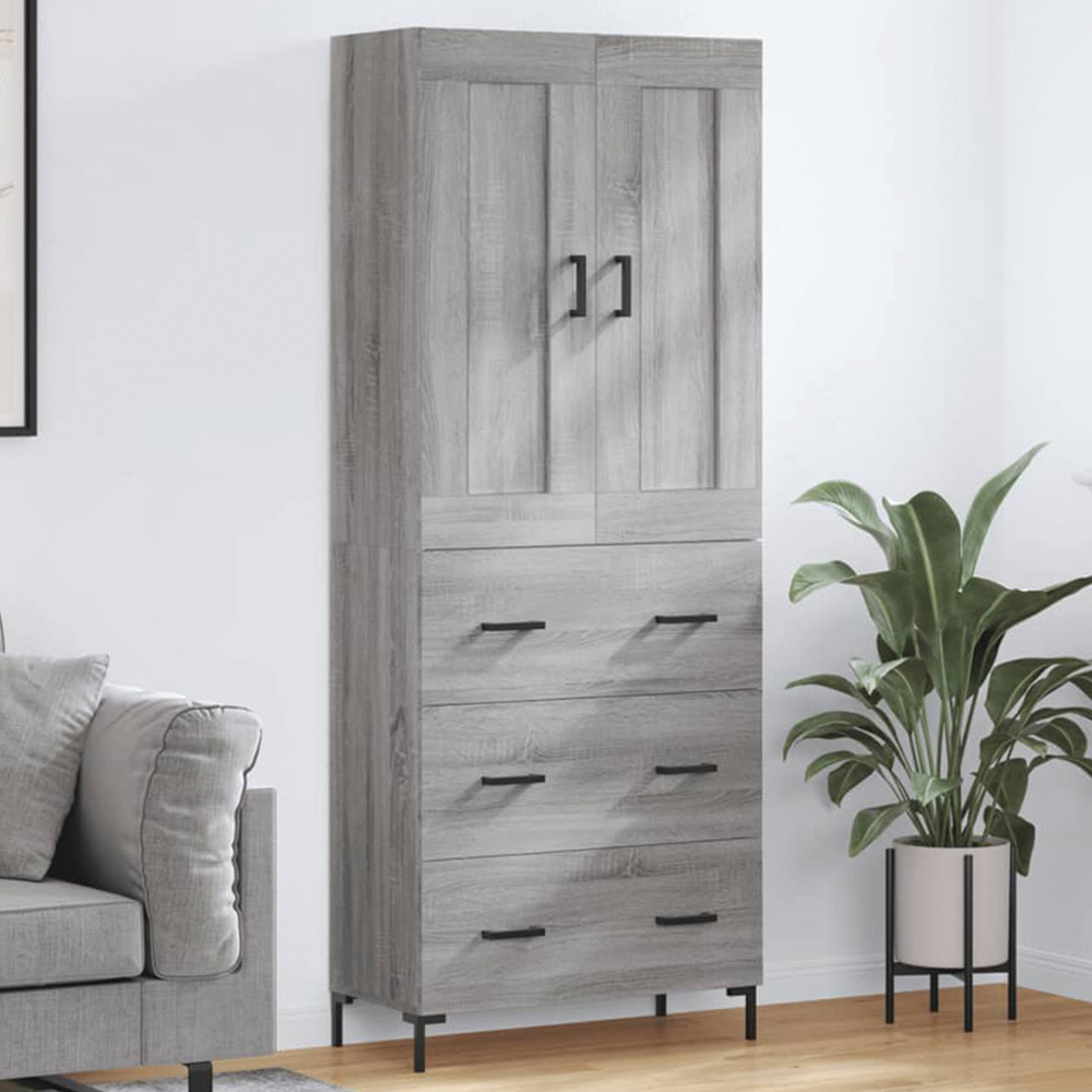 vidaXL 2 Door 3 Drawer Grey Sonoma Highboard with Metal Legs Image 1