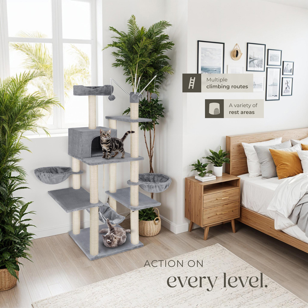 tectake Lilou Grey Cat Tree with Scratching Post 165cm Image 8