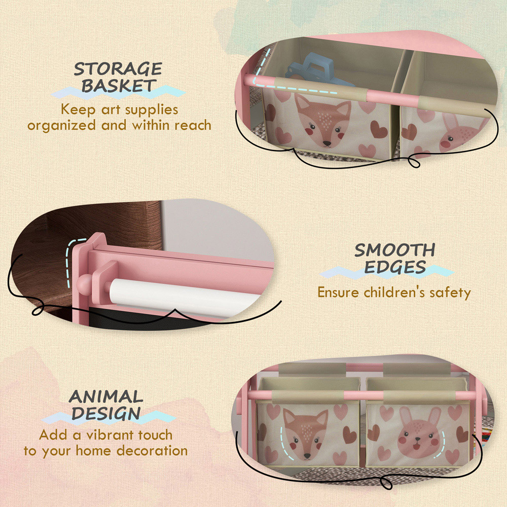 Tommy Toys 3-in-1 Kids Pink Animal Theme Double Sided Easel with Paper Roll and Storage Image 7