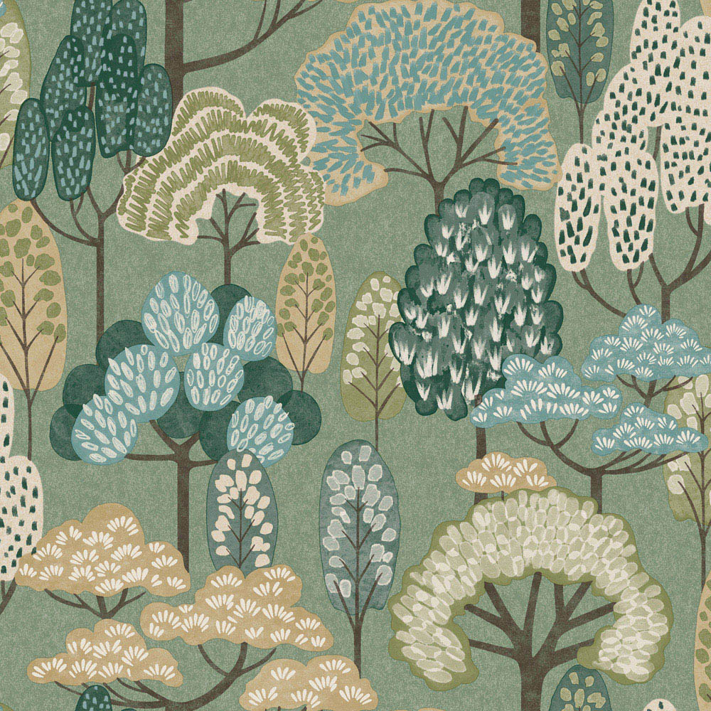 Grandeco Happy Trees Brushstroke Sage Green Wallpaper Image 3