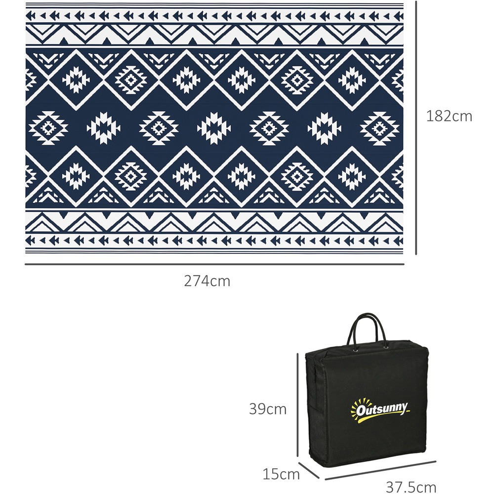 Outsunny Dark Blue and White Reversible Outdoor Rug with Carry Bag 182 x 274cm Image 7