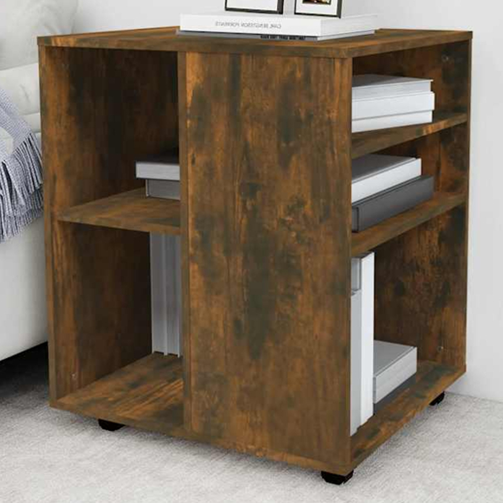 vidaXL 5 Shelf Smoked Oak Rolling Cabinet Image 1