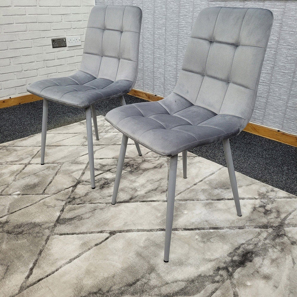 Denver Set of 2 Grey Velvet Dining Chairs Image 2