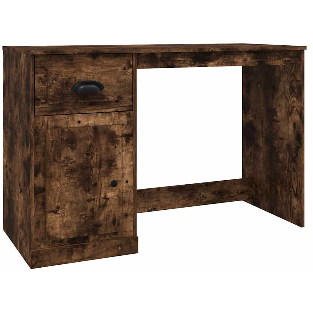 vidaXL Single Door Single Drawer Study Desk Smoked Oak Image 2