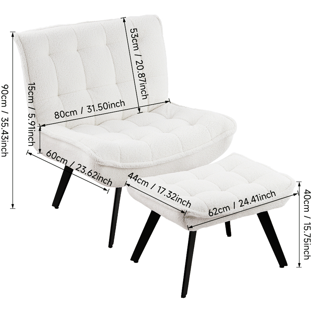 Living and Home White Teddy Fleece Minimal Chair with Footstool Image 8